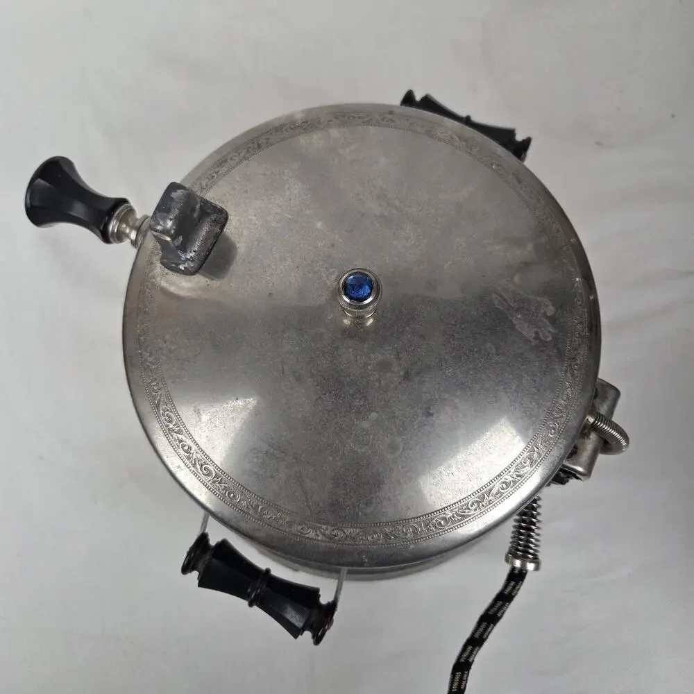 Vintage WORKING Empress Waffle Iron Maker Blue Rhinestone Art Deco Chrome Silver